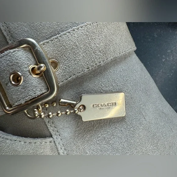 COACH Olivia Suede Bootie Women's Boots Oat Color Size 6.5 Heel Side Zip Gold - Picture 12 of 14